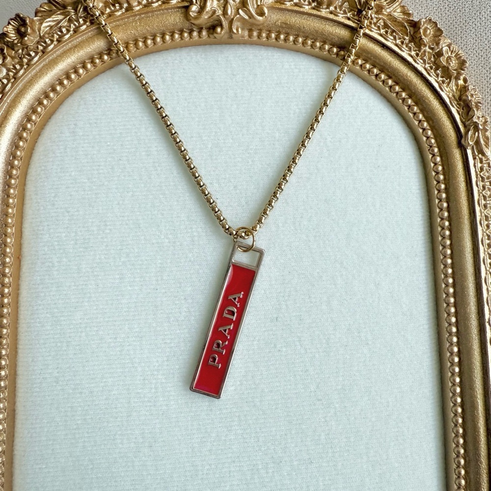 Upcycled Red and Gold Pendant Necklace